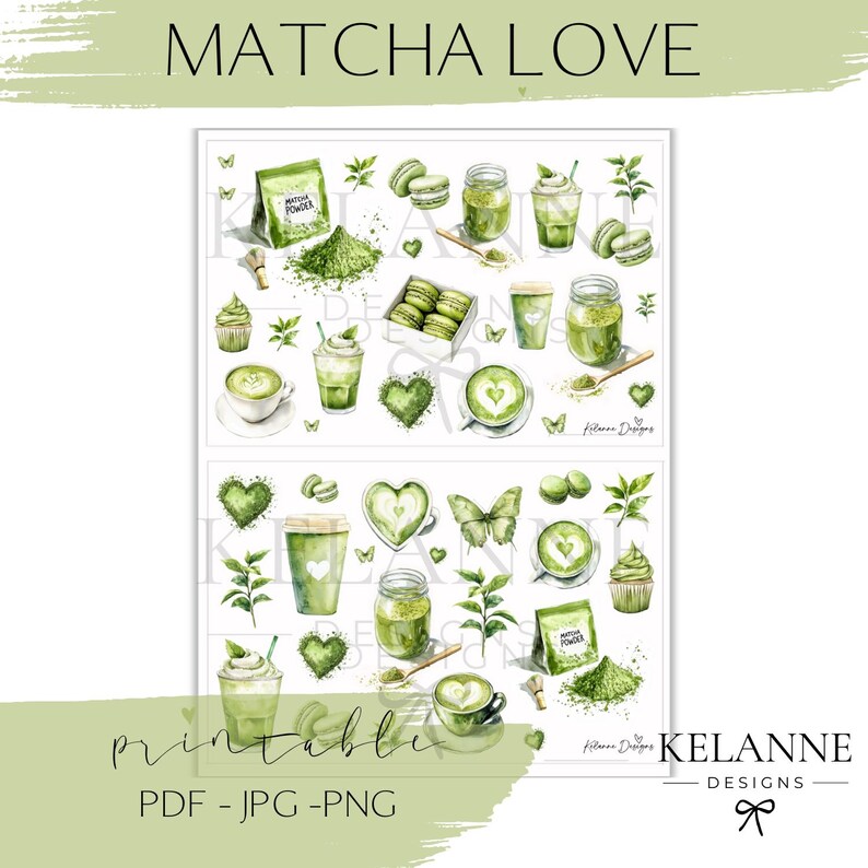 Matcha Love Printable Stickers Bundle, Matcha Journalling Sticker ...