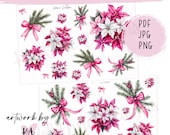 Hot Pink Poinsettia Stickers: Floral Planner Stickers (Printable)