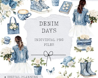 Denim Days PNG files, digital planning pngs, spring summer png clipart files, personal commercial pngs, digital planning stickers