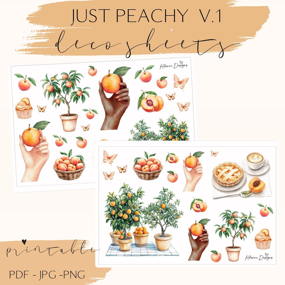 Peach Planner Stickers: Spring Summer Deco Stickers (printable PDF, JPG ...