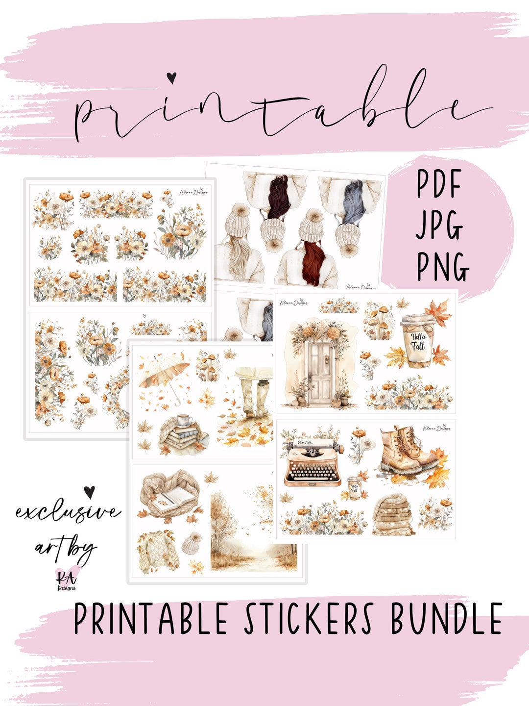 Cosy Fall Printable Deco Sticker Bundle, Fall Deco Stickers Bundle ...