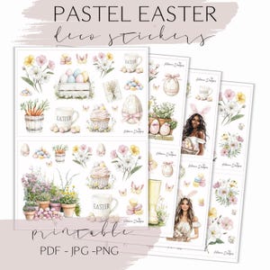 Printable Easter planner stickers bundle, pastel easter journal stickers, pastel easter planner deco stickers, printable stickers