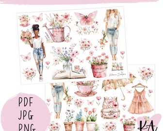 Sweet Spring printable stickers, sweet spring deco stickers, printable journal deco, printable planner stickers, pink spring floral deco