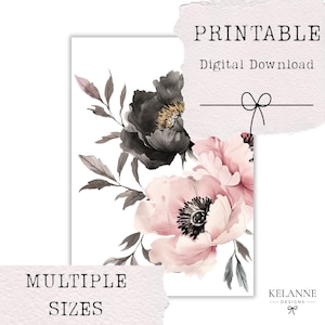 Pink peony printable dashboard, pink and black peonies dashboard printable, planner dashboard, planner vellum, pink and black peony print