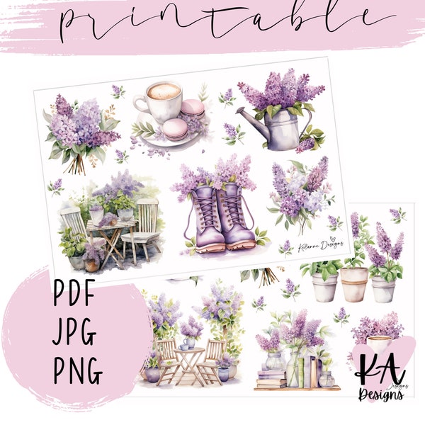 Lilac Spring printable planner stickers, Lilac Spring deco stickers, Spring planner stickers, Spring deco stickers, Printable Spring sticker