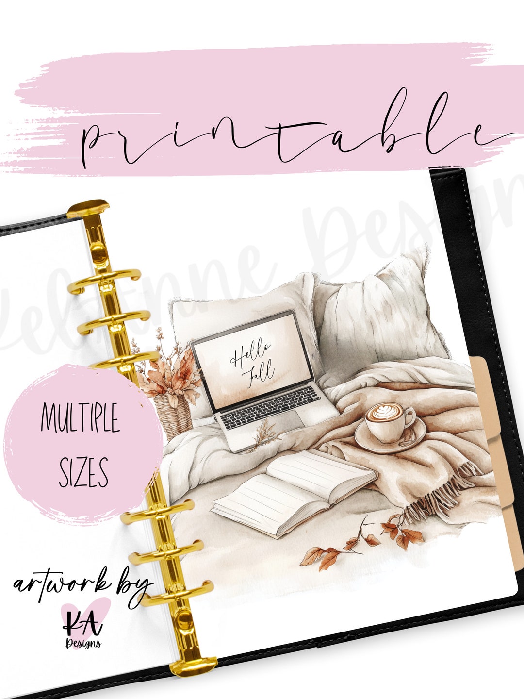 Cosy Fall Bed Scene With Lap Top Dashboard Printable, Hello Fall ...