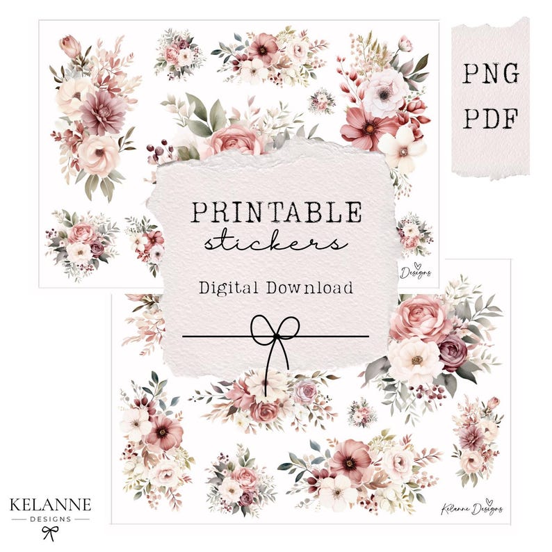 Dusty Rose Florals Printable Stickers, Printable Floral Planner ...