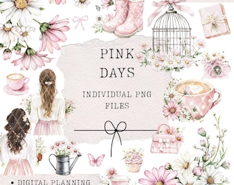Pink Days PNG files, digital planning pngs, spring summer png clipart files, personal commercial use png files, digital planning stickers