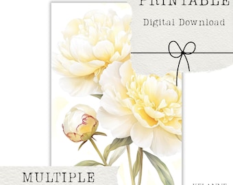 Lemony Days florals printable dashboard, scrapbooking paper vellum, washi paper printable, yellow peonies, printable multiple sizes