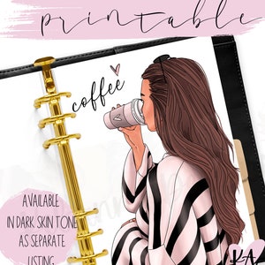 Coffee girl printable planner dashboard, coffee dashboard printable, fashion girl dashboard, coffee lover dashboard, printable planner dash