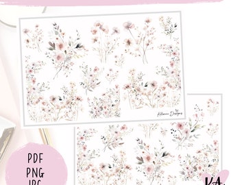 Oh petal deco stickers, floral printable deco stickers, printable floral stickers, floral deco, neutral floral, blush floral deco stickers