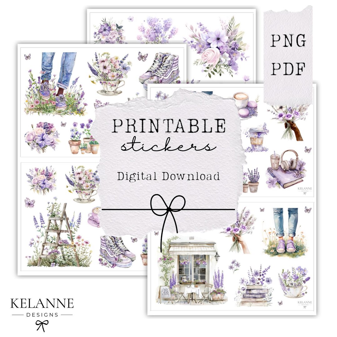 Sticker Note Lilac Lovely Lilac Collection Printable Stickers Bundle, Spring Summer Theme ...