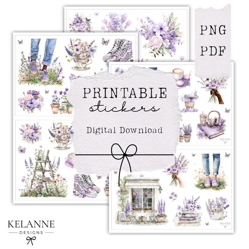 Lovely Lilac Collection Printable Stickers Bundle, Spring Summer Theme ...