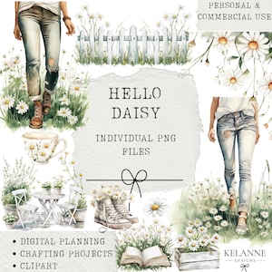 Hello Daisy PNG files, digital planning pngs, spring summer png clipart files, personal commercial pngs, digital planning stickers