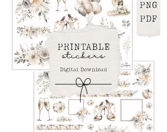 Floral celebration printable planner stickers, printable floral stickers, planner stickers, printable journal stickers, wedding, birthday