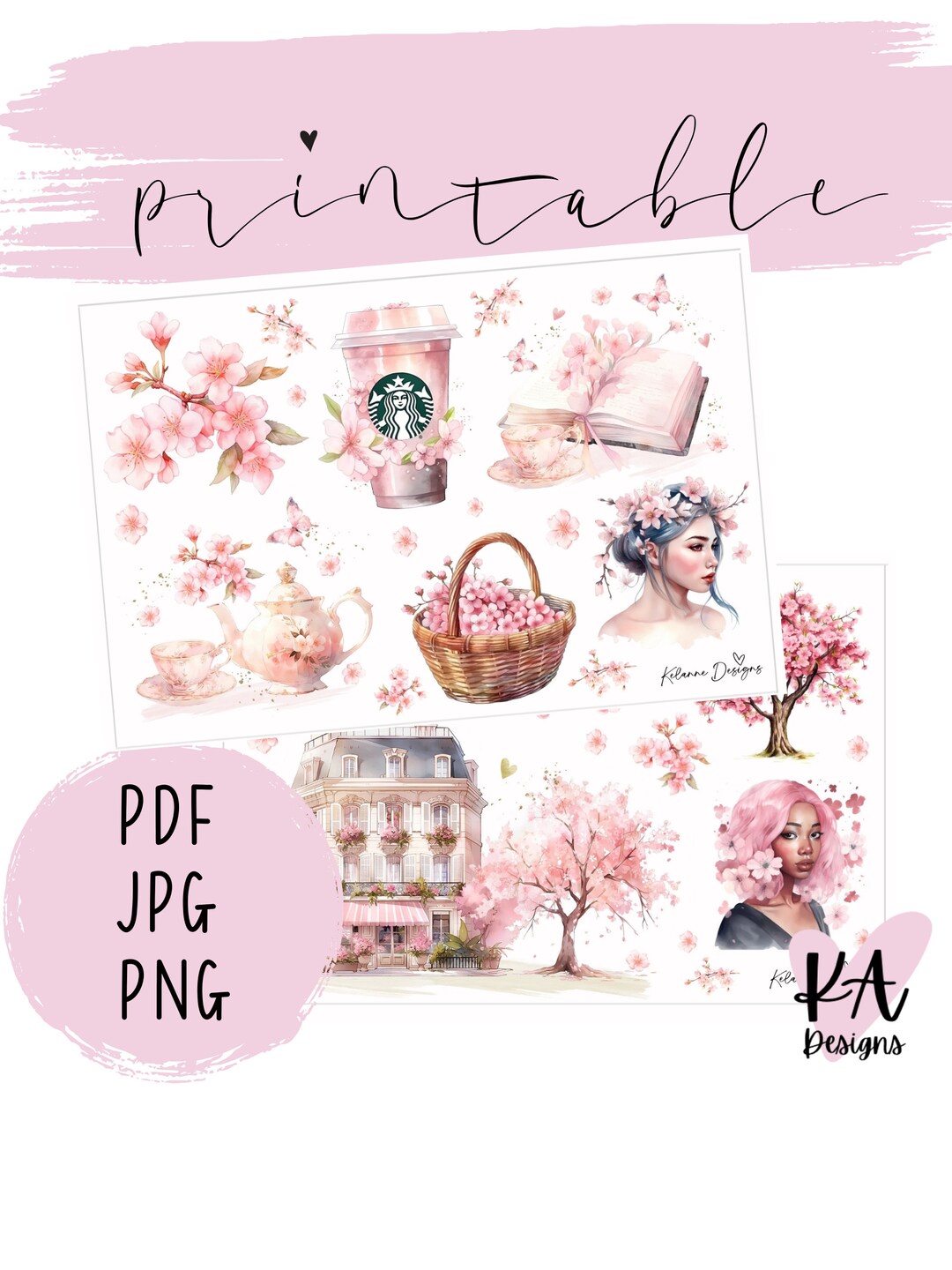 Cherry Blossom Printable Planner Stickers, Cherry Blossom Deco Stickers ...
