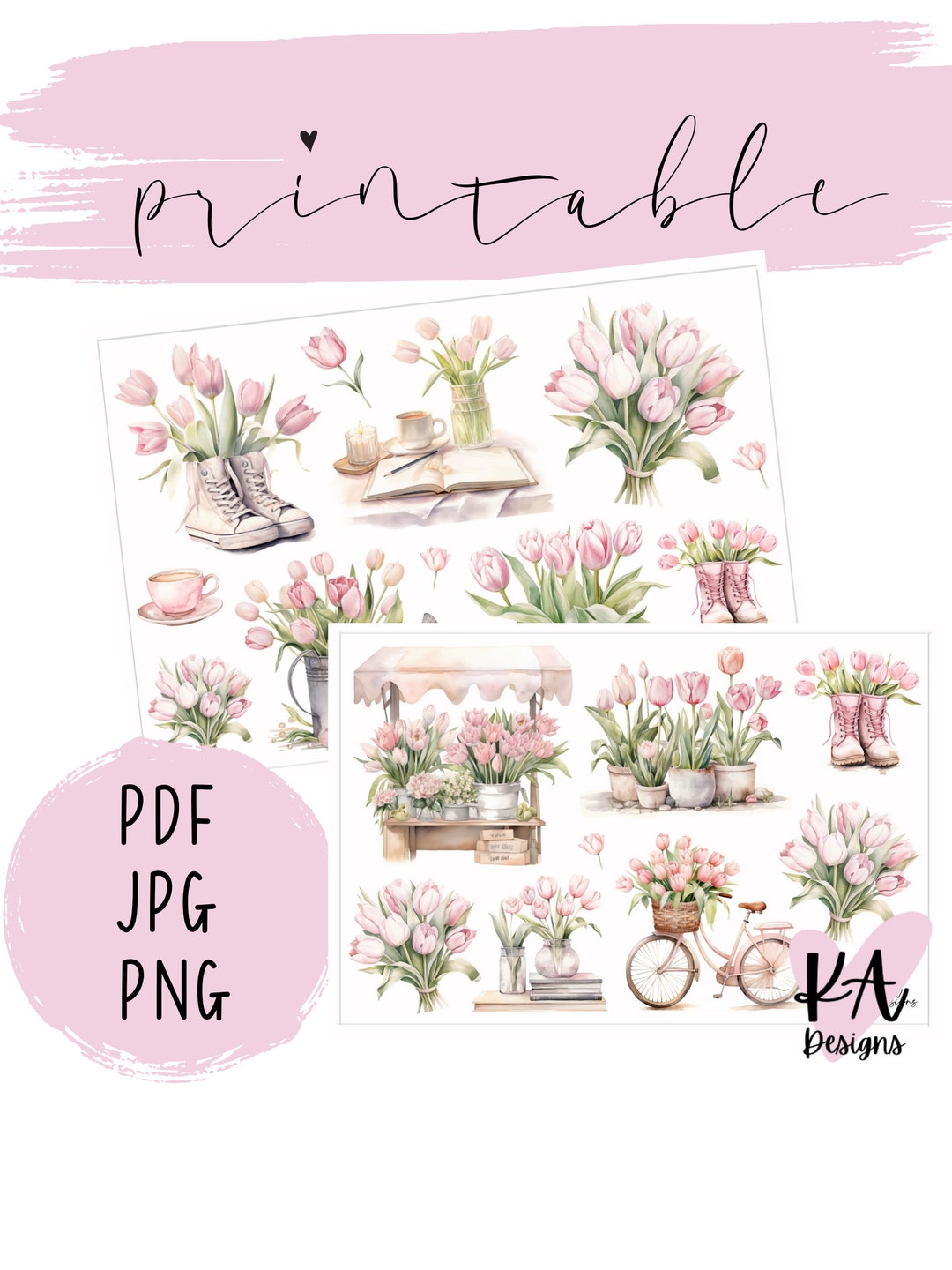 Pink Tulips Printable Deco Stickers, Printable Summer Stickers ...