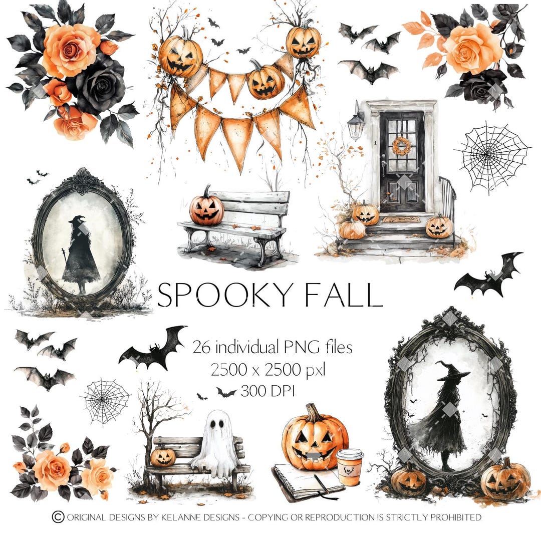 Spooky Fall Clipart, Spooky Fall Individual PNG, Digital Planning ...