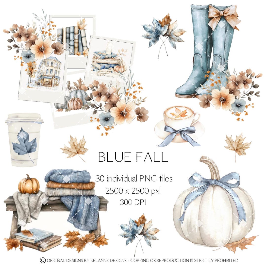 Blue Fall Clipart, Fall Digital Planning Stickers, Png Clipart ...