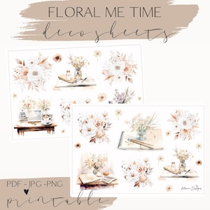 Floral me time planner stickers, printable floral me time planner deco stickers, printable deco stickers, floral stickers, planner deco
