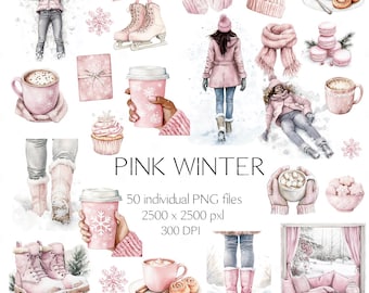 Pink Winter digital planning pngs, Pink Winter png clipart files, pink winter clipart, digital planning stickers, commercial use clipart