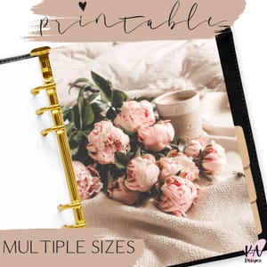 Printable planner dashboard, Roses and coffee dashboard, Floral printable planner dashboard, Flowers and coffee planner dashboard,