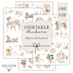 Cream Planning sticker bundle, printable cream planner stickers bundle, printable planner stickers, printable journal stickers, planner deco