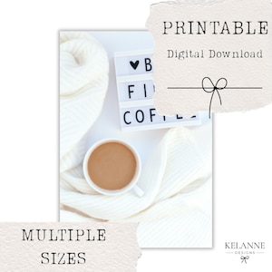 Maar afdrukbaar dashboard eerste koffiescène, afdrukbaar plannerdashboard koffiescène, afdrukbare planneromslag, meerdere maten, koffieprint