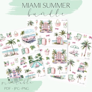 Miami Sommer druckbare Aufkleber, Miami Sommer druckbare Aufkleber bündeln, Miami Sommer bündeln, druckbare Planer Aufkleber bündeln