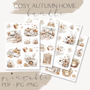 Cosy autumn home V1 sticker bundle, cosy fall home planner sticker bundle, printable fall stickers, printable fall planning stickers
