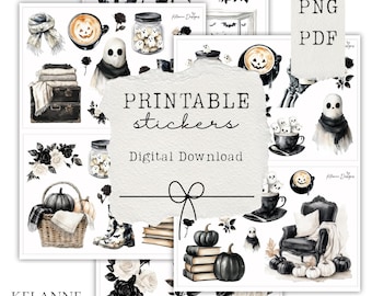 Spooky Halloween sticker bundle, printable halloween sticker bundle, printable halloween journal stickers, printable halloween planner deco