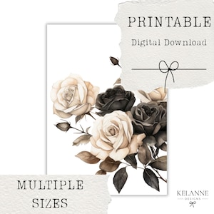 Black and white rose floral dashboard, printable floral dashboard, rose printable, black roses, white roses, planner deco, journal deco