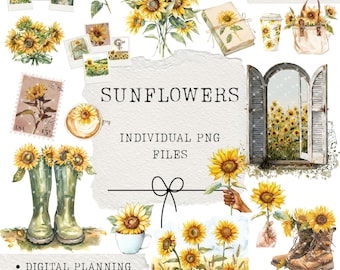 Sunflowers clipart, sunflower digital planning stickers png clipart, personal and commercial use png file clipart individual png stickers