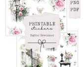 Enchanted rose 1.2 printable stickers, planner stickers, journal stickers, scrapbooking stickers, printable pink rose theme stickers