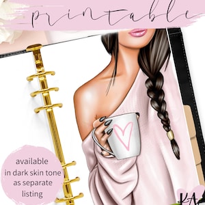 Printable planner dashboard, girl and coffee planner dashboard printable, fashion girl planner dashboard, planner dashboard printable,
