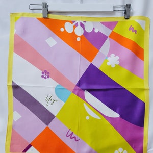 Retro and groovy silk scarf and  bandana, Artsy Head Bandana, Organic Silk Mulberry, Pañuelo de Seda and Colorful Perfect Gift