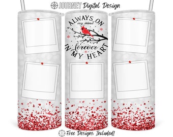 Memorial Cardinal tumbler design, picture tumbler, memorial, seamless, sublimation design, 20 oz skinny straight tumbler sublimation design