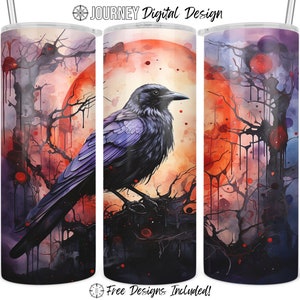 Blood moon raven tumbler design, raven tumbler wrap, raven sublimation design, halloween raven 20 oz sublimation tumbler digital download