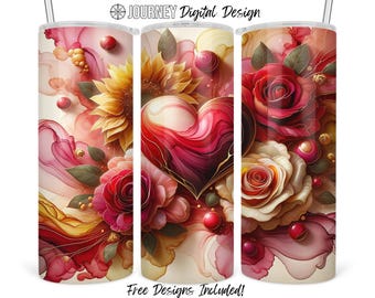 Romantic valentine's day sublimation design, floral valentine's day tumbler wrap, tumbler png, tumbler design, 20oz tumbler instant download