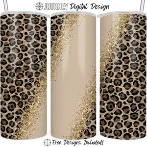 Leopard seamless tumbler design, gold, tan, glitter, leopard, seamless, png, tumbler wrap, 20 oz skinny straight tumbler design, template