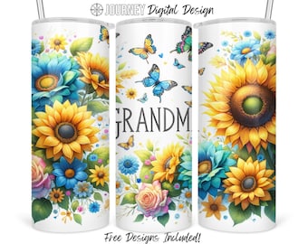 Grandma sublimation design, floral grandma tumbler wrap, grandma floral tumbler png, flowers tumbler design, 20oz tumbler, instant download