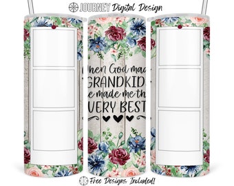 Grandkids photo tumbler design, picture tumbler, god made, best, grandchildren, seamless, sublimation, 20 oz skinny straight tumbler design