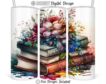 Alcohol ink books tumbler design, floral books wrap, alcohol ink png, spring, 20 oz sublimation tumbler wrap digital download book lover