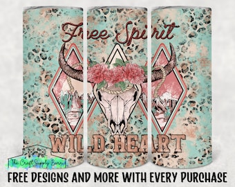 Western Valentines tumbler wrap for 20 oz skinny sublimation tumblers, Cow skull sublimation design, Leopard tumbler png, Rustic, Mint Green