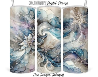 Winter snowflake sublimation tumbler wrap design alcohol ink snowflake tumbler wrap snowflakes tumbler wrap png tumbler png instant download