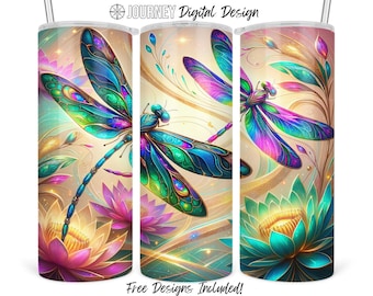 Dragonfly sublimation design, dragonfly tumbler wrap, dragonflies tumbler png, dragonfly tumbler design, lotus 20oz tumbler instant download