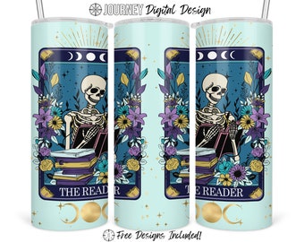 Tarot card tumbler design, The Reader, book lover, sublimation design, Halloween, seamless, wrap, 20 oz skinny tumbler sublimation design