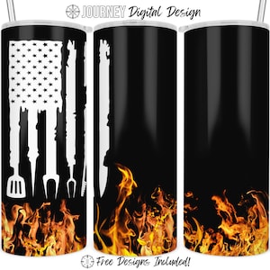 BBQ tumbler design, flag, bbq, Dad, grill, fire, grilling, barbecue, Father’s Day, seamless, sublimation wrap, 20 oz straight tumbler design