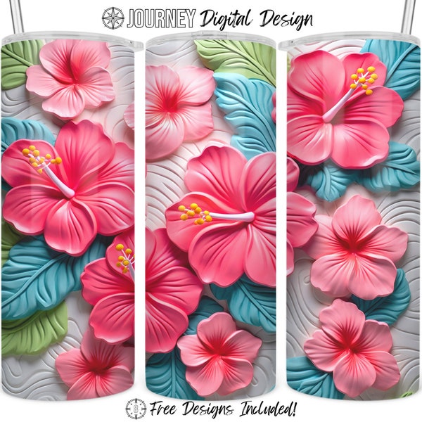 3D Hibiscus tumbler design, 3D sublimation design, 3D flower wrap, 3d flower tumbler wrap 20 oz sublimation tumbler wrap digital download