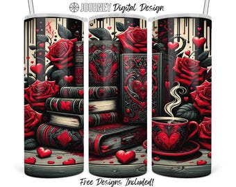 Book lover sublimation design, valentine's day book tumbler wrap, love coffee tumbler png, tumbler design, 20oz tumbler, instant download